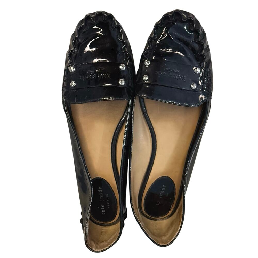 Kate Spade black Patent Leather Flats 8.5M Ruffle Cap Toe